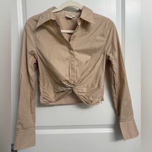 Jason Wu Beige Long Sleeve Twist Front Button-Down Blouse